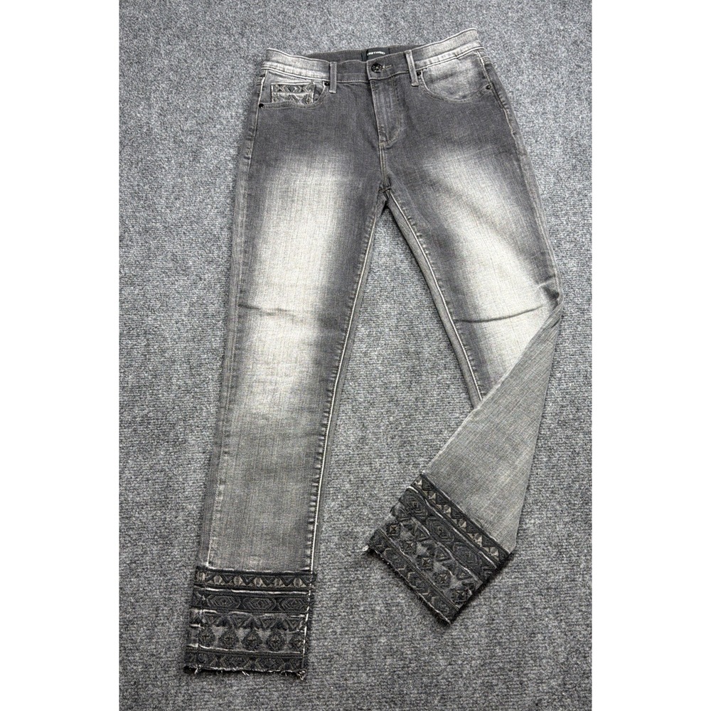 Driftwood Jeans Women's 27 Jackie Tribal Embroidered Aztec Gray Dark Wash 27x27